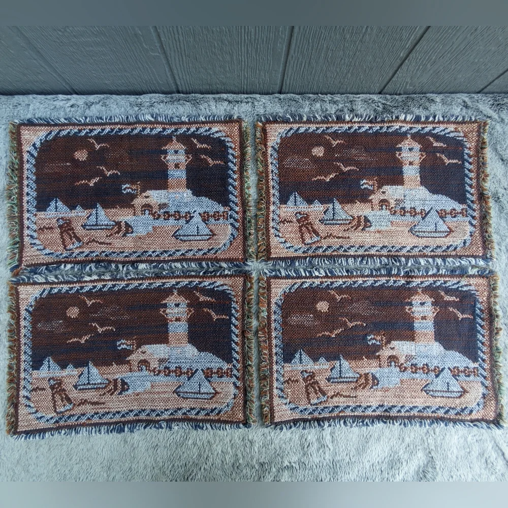 Vintage Nautical Seaside Lighthouse &‎ Sailboats Placemat Set of 4
